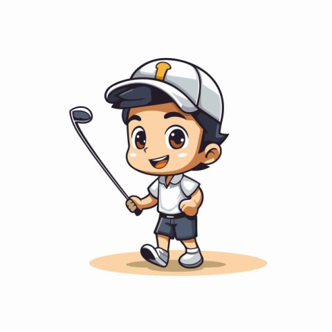 Cute boy golf player vector cartoon character illustration. Isol