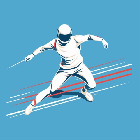 Fencing sport abstract vector illustration. isolated on a blue b