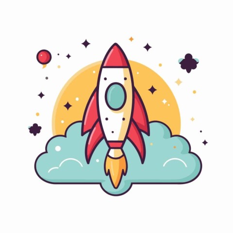 Rocket icon in flat line style. Vector illustration on white bac