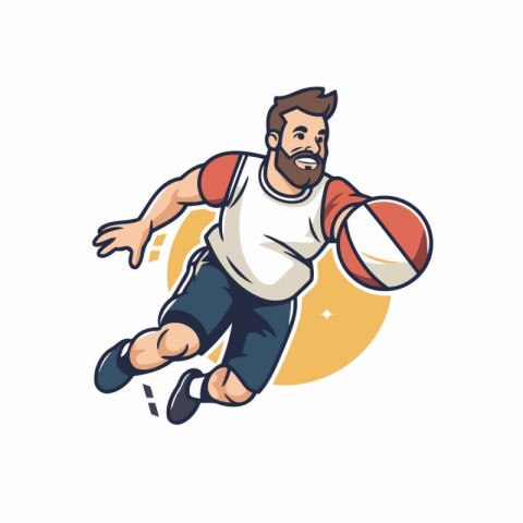 Bearded man playing volleyball. Vector illustration of a man pla