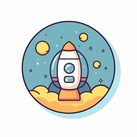 Rocket icon in circle. Space exploration vector illustration in