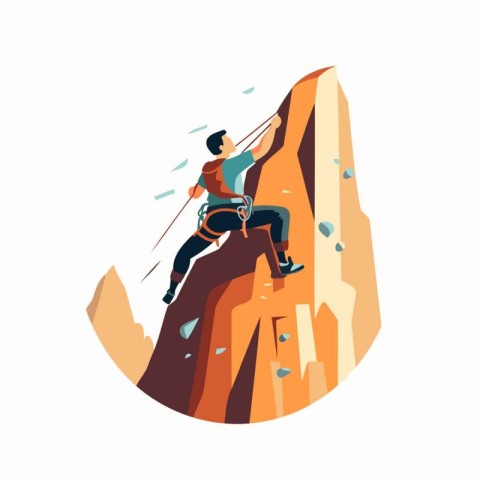 Climber climbs to the top of the mountain. Vector illustration