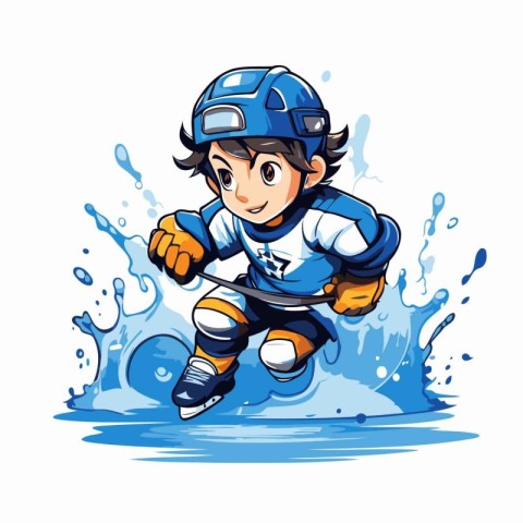 Illustration of a hockey player jumping in the water on a white