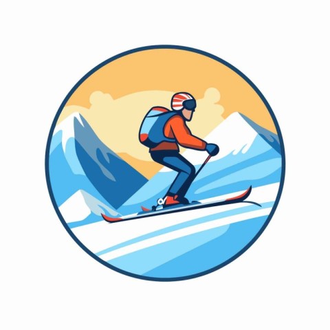 Snowboarder riding a snowboard in the mountains. Vector illustra