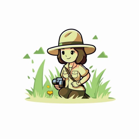 Illustration of a Girl in a safari hat with a camera