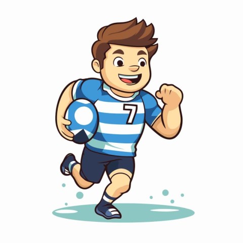 Cartoon soccer player running with ball isolated on white backgr