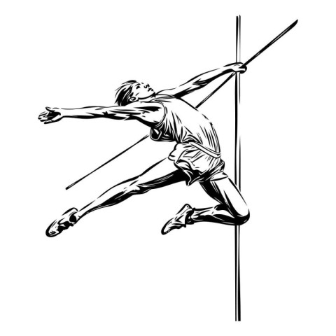 black and white illustration of a high jump sportswoman on a pol