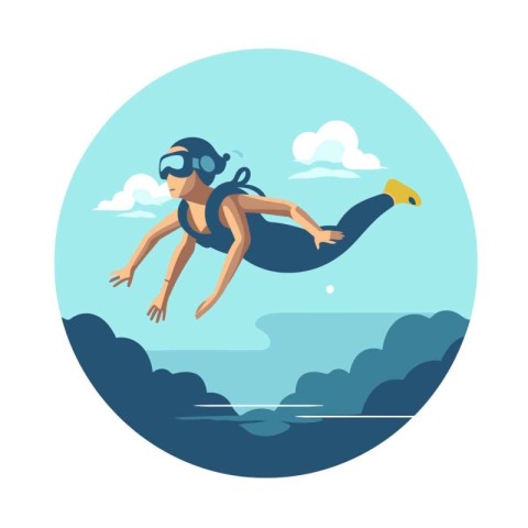 Scuba diving. Vector illustration in a flat style on a white bac