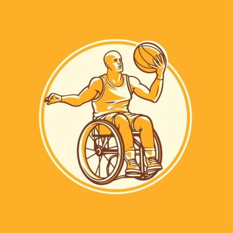 Disabled man in a wheelchair playing basketball vector illustrat