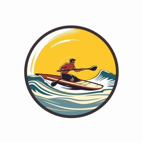 Kayak on the waves. Vector illustration in retro style for your