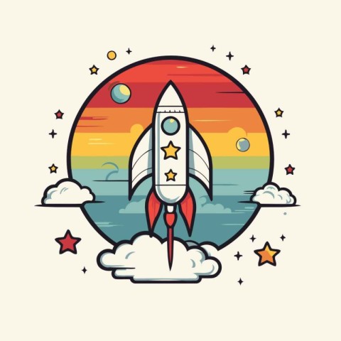 Space rocket in the sky. Vector illustration for your design. Co