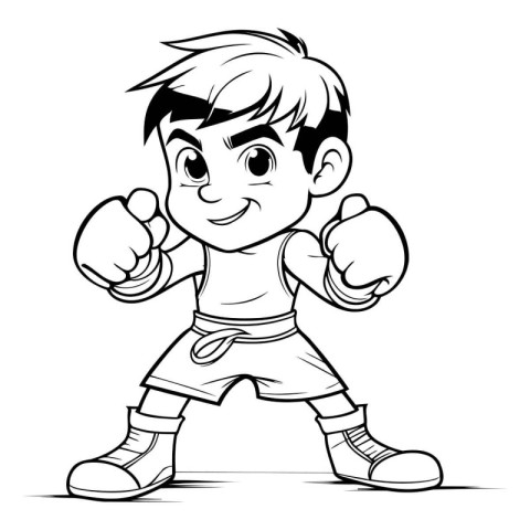 Cartoon Illustration of Kid Boxing Sport Character for Coloring