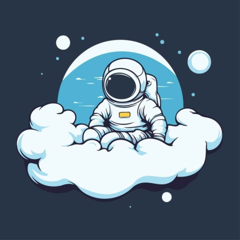 Astronaut in the clouds. Vector illustration. Isolated on dark b