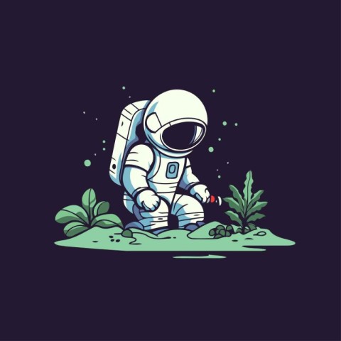 Astronaut on the green grass. Vector illustration for your desig