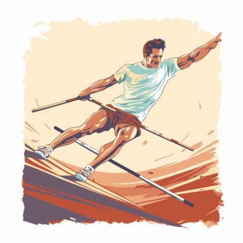 Cross-country skiing. Skier in action. Vector illustration.