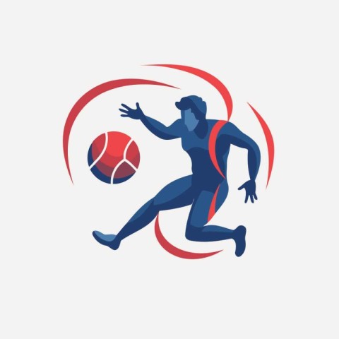 Volleyball player with ball in red circle. Vector illustration.