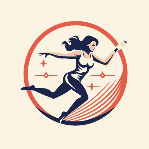 Sporty woman running in a circle. Vector illustration on a white