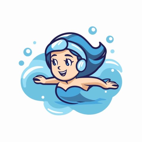 Swimmer girl in a swimming pool. Cartoon character. Vector illus