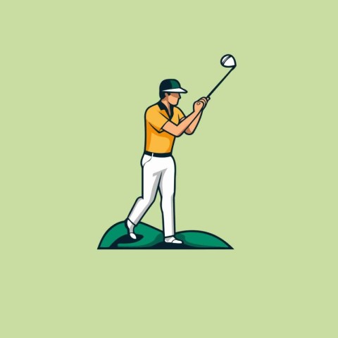 Golfer hit the ball. Vector illustration in cartoon style.