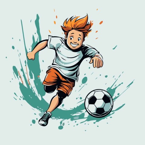 Illustration of a soccer player kicking the ball on a grunge bac