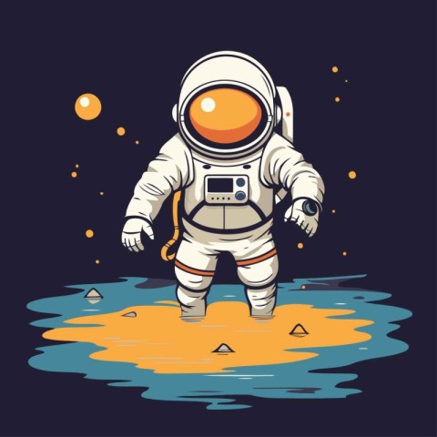 Astronaut on the moon. Vector illustration in cartoon style.