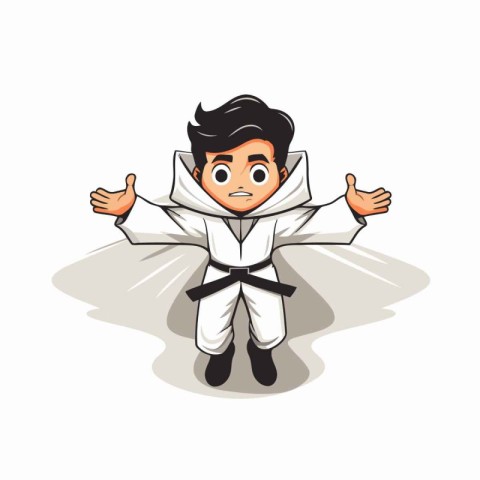 Taekwondo boy cartoon character on white background. Vector illu