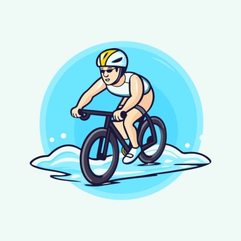 Cyclist riding a bike in the water. Vector illustration.