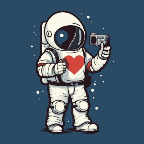 Astronaut taking a photo with a camera. Vector illustration.