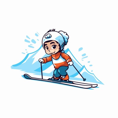 Skiing boy. Vector illustration isolated on a white background.