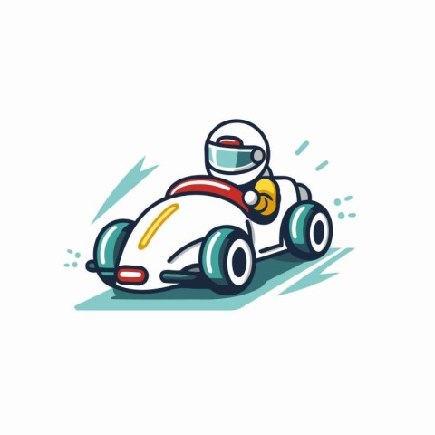 Vector illustration of a robot driving a car on a white backgrou