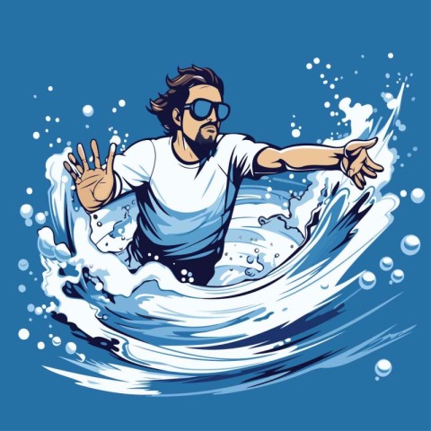 Surfer in the water. Vector illustration of a surfer.