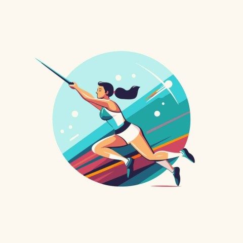 Sportswoman running with javelin. Vector illustration in flat st