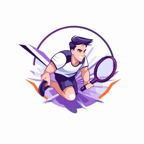 Badminton player with racket. Vector illustration in cartoon sty