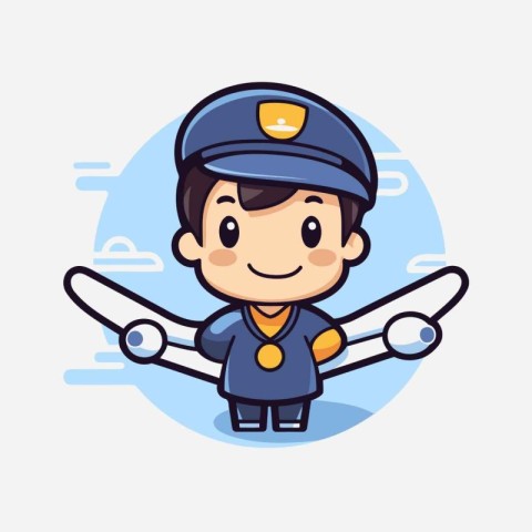 Cute pilot boy cartoon character vector illustration. Flat desig