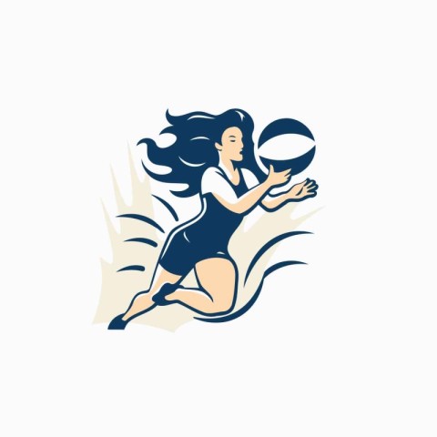 Volleyball player woman vector logo template. Female volleyball