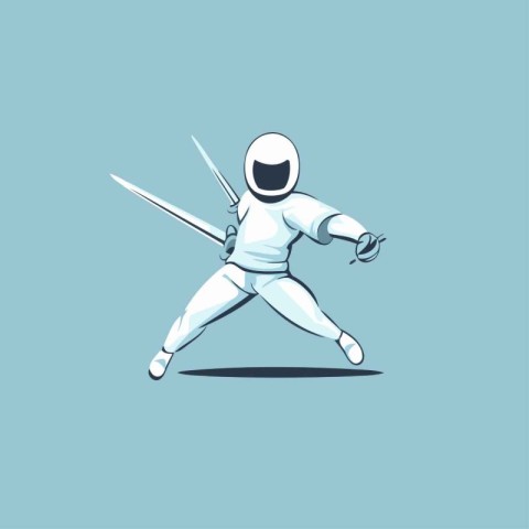 Fencer vector illustration isolated on blue background. Cartoon