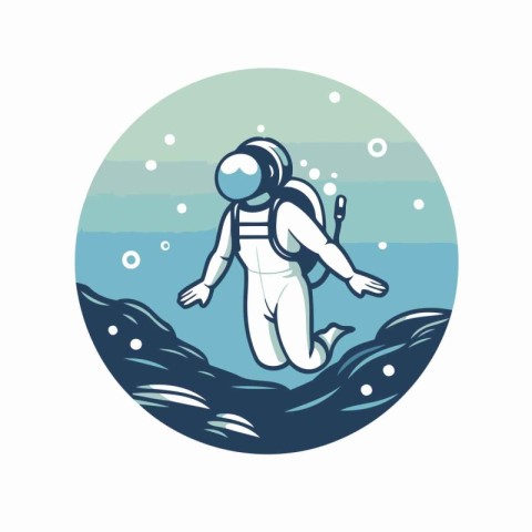 Astronaut in the sea. Vector illustration on white background.