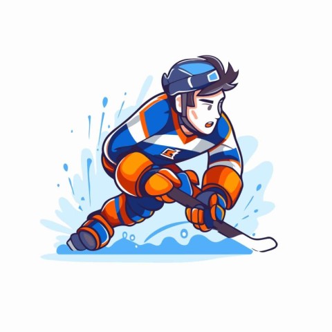 Ice hockey player on the ice. Vector illustration in cartoon sty