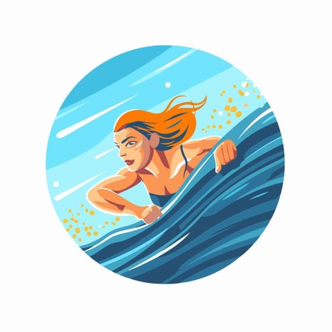 Woman swimming in the sea. Vector illustration in a flat style.