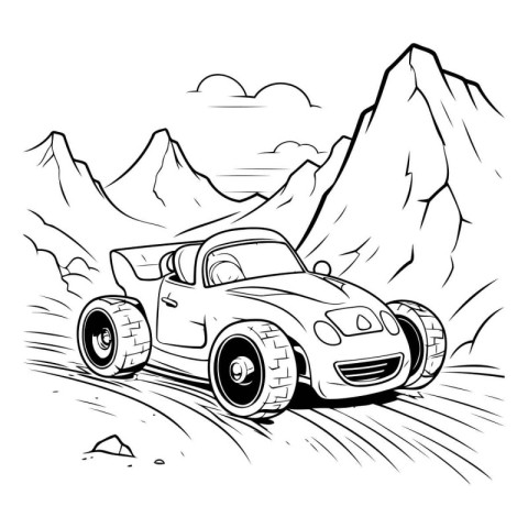 Racing car in the mountains. Vector illustration on white backgr