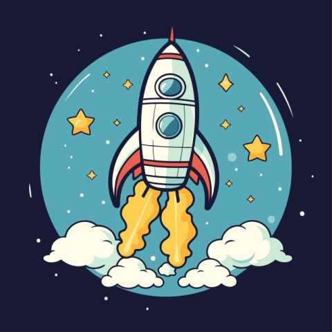 Rocket in the sky. Vector illustration in flat design style. Iso