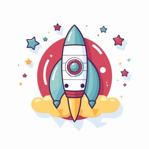 Space rocket icon in cartoon style. Vector illustration on white