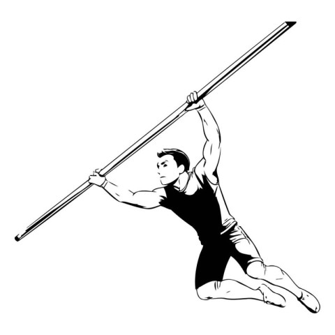 Athletic man doing pull-ups. sketch vector illustration.