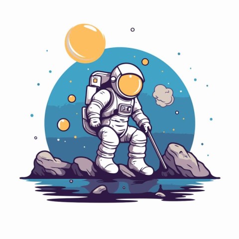 Astronaut on the background of the moon. Vector illustration.