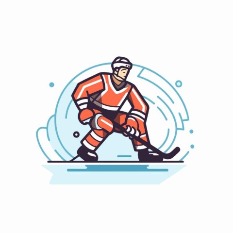 Ice hockey player. Line art vector illustration. Ice hockey play