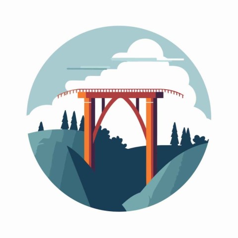 Bridge in the mountains. Flat style vector illustration on white