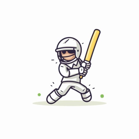 Cricket player in uniform and helmet with bat. Vector illustrati