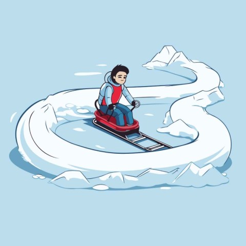 Man riding a snowmobile on an ice floe. vector illustration.