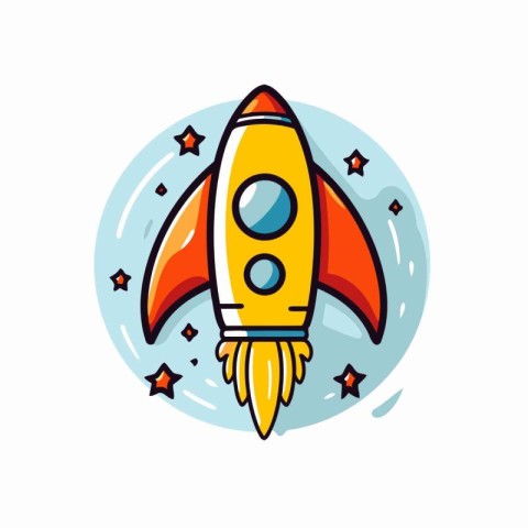 Rocket icon in flat style. Spaceship vector illustration on whit