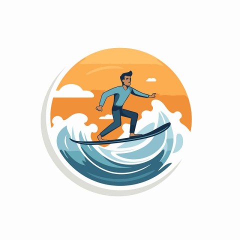 Surfer on the wave. Vector illustration of a man on a surfboard.